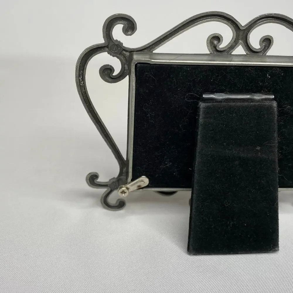 Vintage Pewter Mini Picture Frame Scrollwork Swivel Closures 2x3 Victorian Goth
